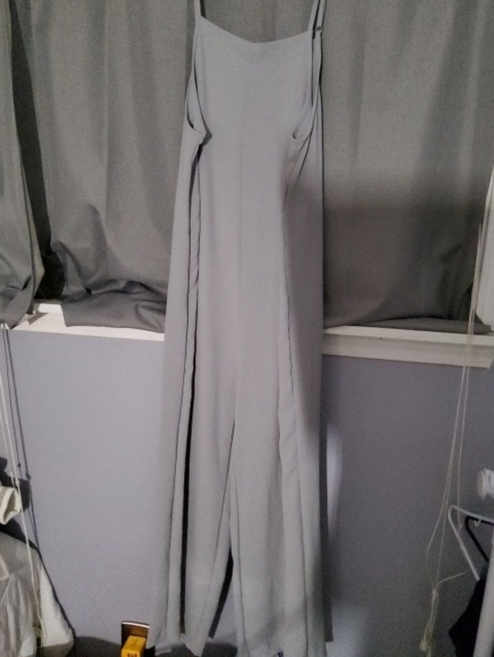 Source Unknown Light Gray Spaghetti-Strap Wide-Leg Jumpsuit
